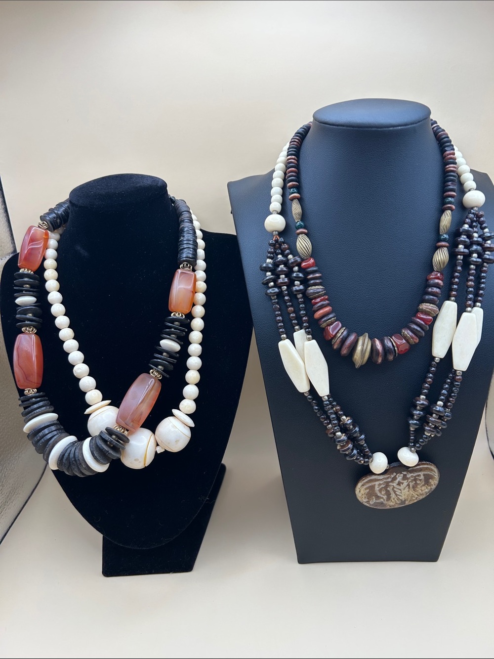 Boho necklace bundle. 4 boho style necklaces made of wood, stone, brass , beads